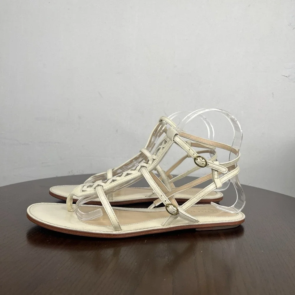 Coach Geralynn Sandals Women's 8.5B Cream Leather Gladiator Thong Buckle Strappy